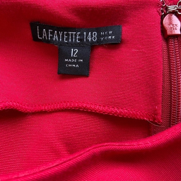 Lafayette 148 New York Dress Sheath Ruffle Sz 12 Red Office Event Designer NWT - Picture 4 of 10
